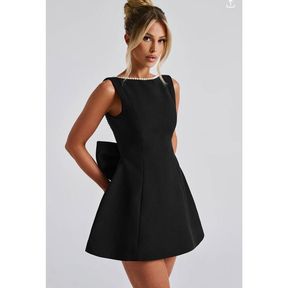 NWT Babyboo Carrie Pearl Beaded Sleeveless Black Mini Dress Small